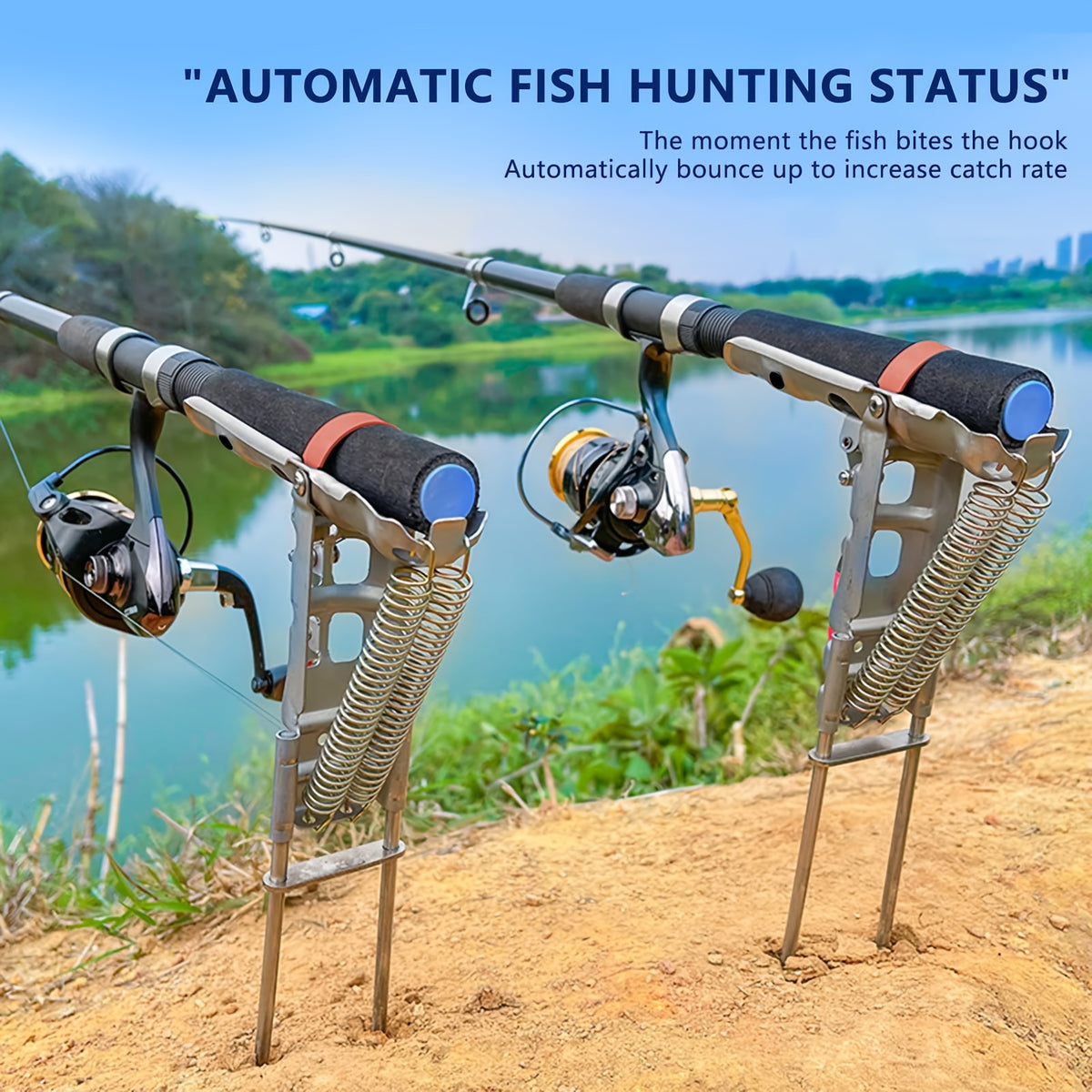360° Adjustable Fishing Rod Ground Stand with Spring Clamp, Listed 35 x 17 cm Steel Support for Bank Angling, No Assembly Required, 1pc