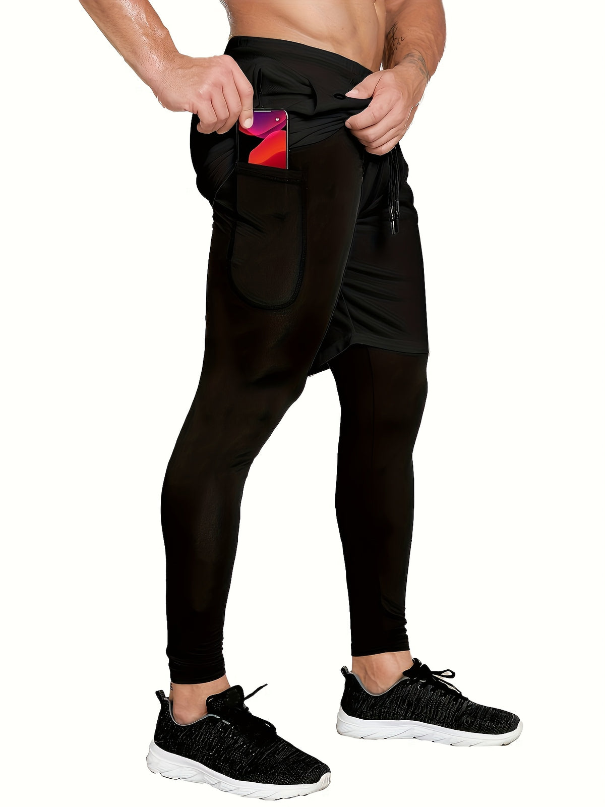 Men's Compression Pants with Towel Loop, 2-in-1 Running and Workout Gym Tights in Multiple Colors, Sizes S-XXL for Training Activewear