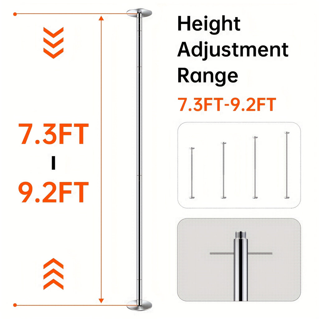 45mm Dance Pole with Spinning and Static Modes, Height-Adjustable Removable Portable Design for Home Practice, Studio and Club Settings