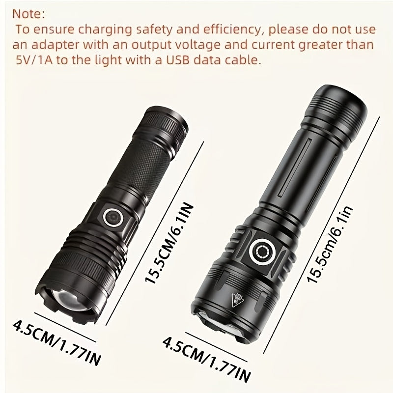 Aluminum Alloy Outdoor Flashlight, Black, 1- or 2-Piece Option