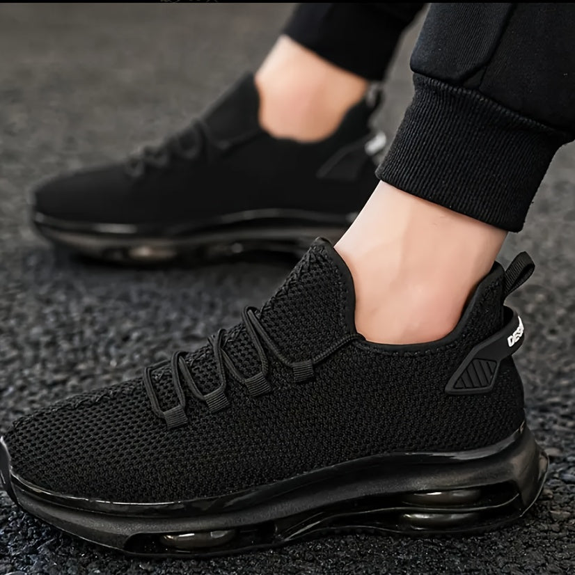 Men's Air Cushion Sneakers, Lightweight Breathable Knit Sports Shoes for Daily Walking, Running and Fitness in White, Black, Red or Khaki