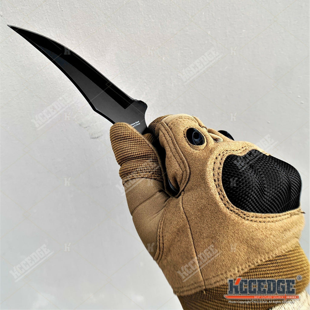 Trailing Point Hunting Knife, 9-Inch Listed Full Tang Fixed Blade with Stainless Steel Construction for Adult Outdoor Cutting, Black Silver or Desert Tan