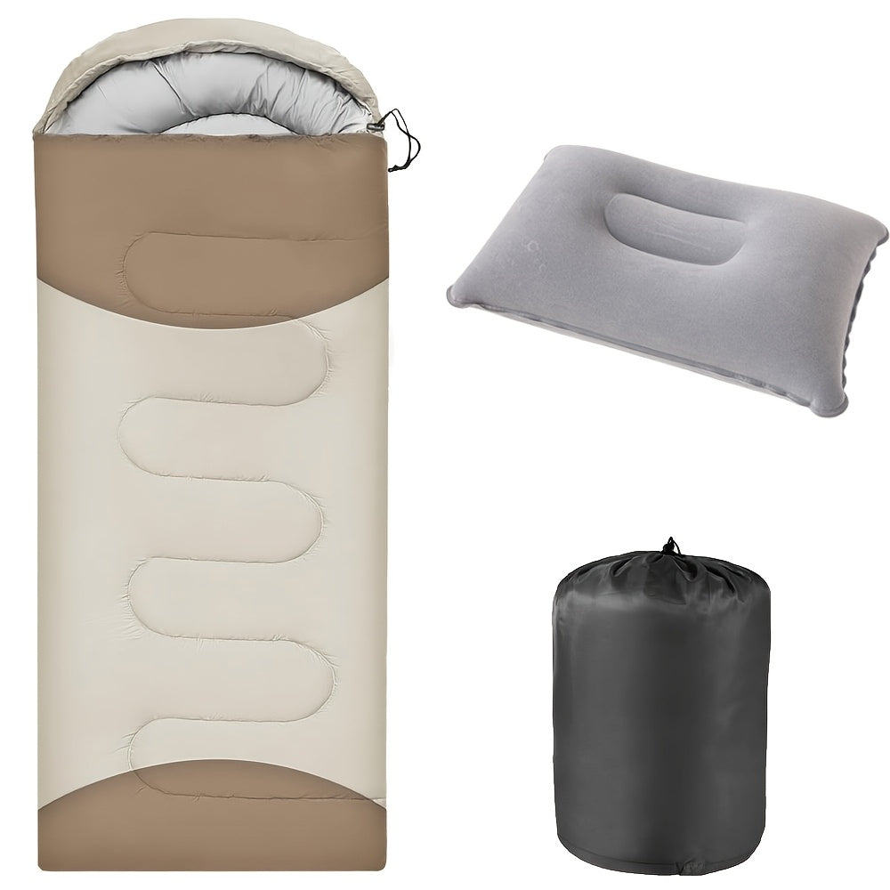 3-Season Sleeping Bag for Adults with Pillow and Compression Sack, Lightweight Camping Sleep Set for Hiking and Outdoor Overnight Adventures