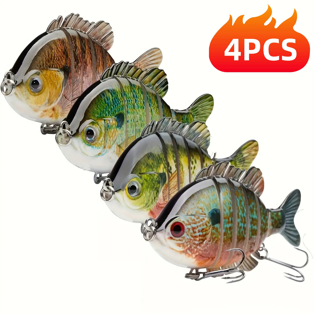 4-Pack Multi-Joint Panfish Fishing Lures with Treble Hooks