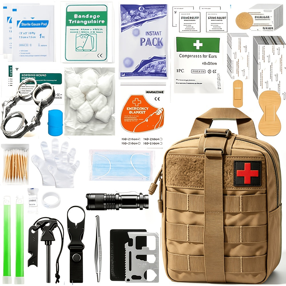 255-Piece Survival First Aid Kit with MOLLE-Compatible Bag and Emergency Tent, Outdoor Preparedness Gear for Hiking and Earthquake Planning