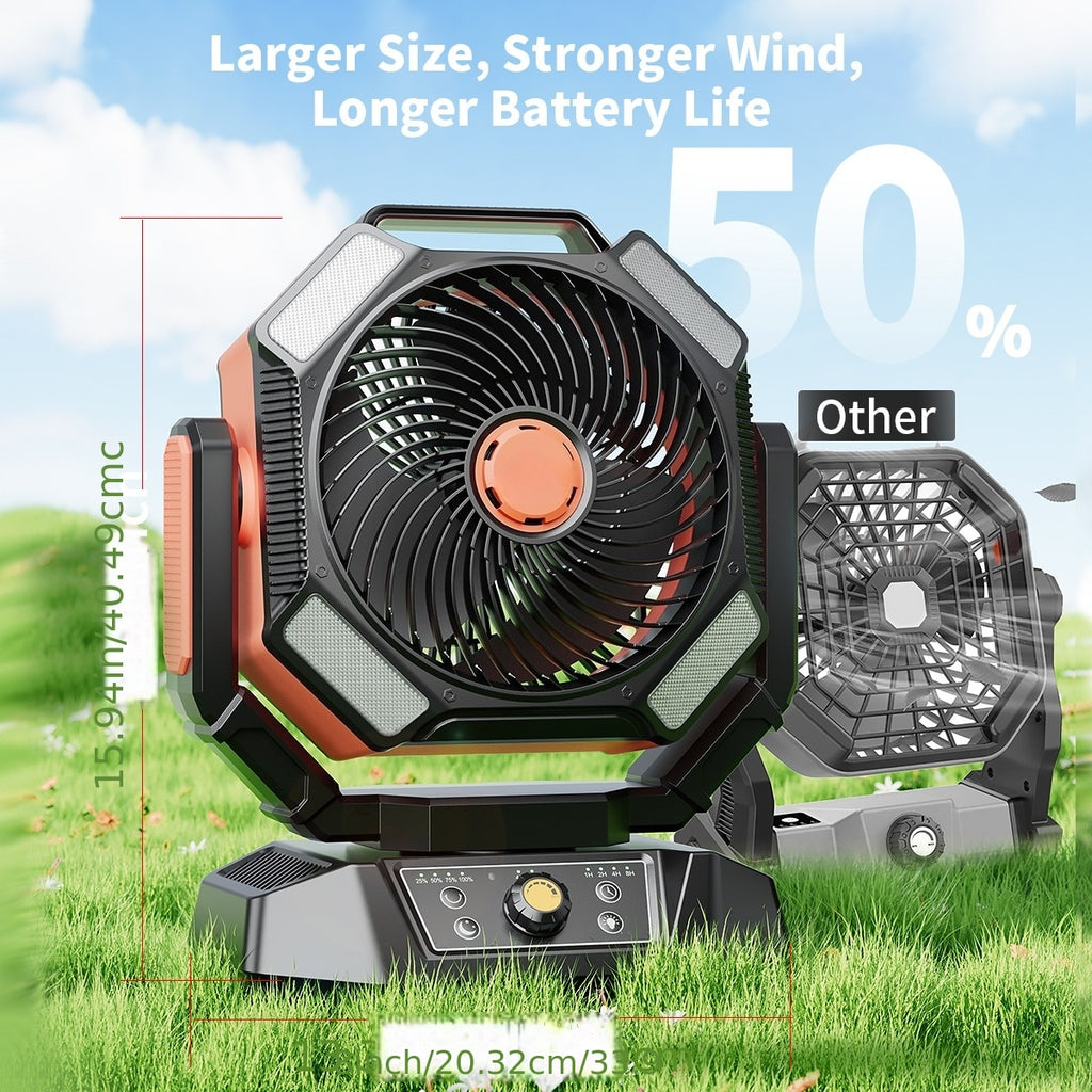 40000mAh Camping Fan with Remote Control and 4-Mode LED Light, USB Rechargeable Portable Desktop Fan for Tents and Power Outages, No Adapter