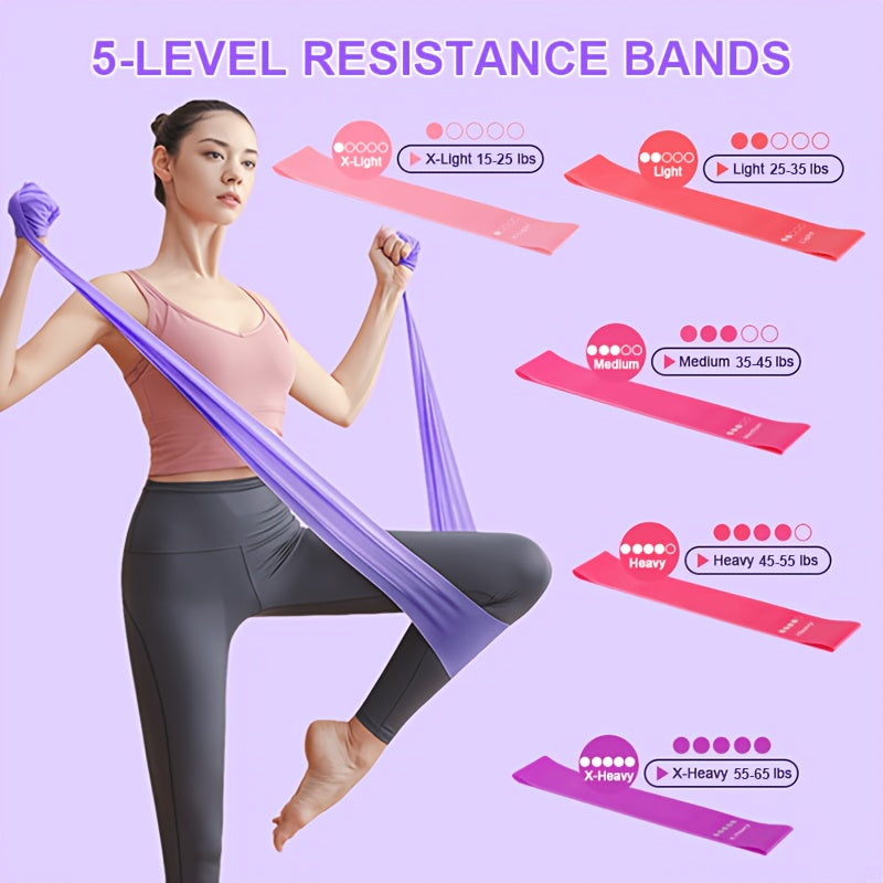 16-Piece Pilates Set with Exercise Ring, Yoga Ball, Resistance Bands, Stretching Strap and Storage Bag for Home Workouts in Purple or Pink