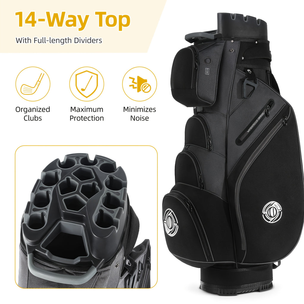 Golf Cart Bag with 14-Way T-Lock Club Divider, 8 Storage Pockets and Rain Cover, Padded Shoulder Strap and Cart Strap Pass-Through for Organized Rounds