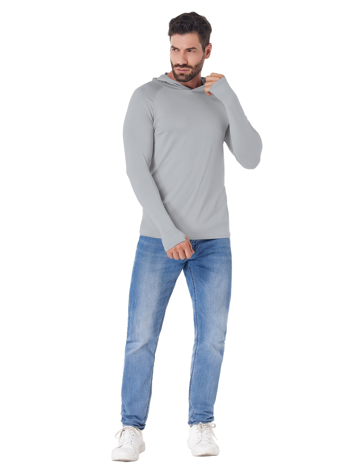 Lightweight Hooded Shirts for Men, 5-Piece Long Sleeve Athletic Top Set in Three Mixed-Color Options for Outdoor and Casual Wear, Sizes S to XXL