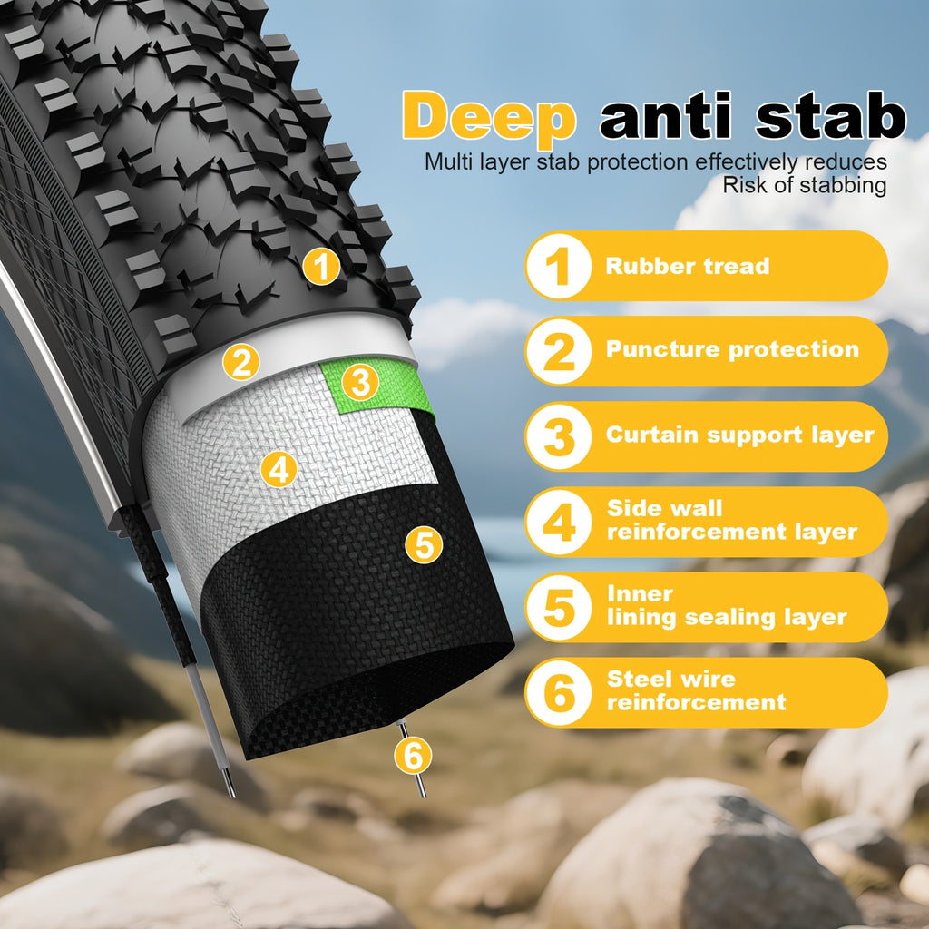26 Inch Mountain Bike Tires 2-Pack, Lialex 26x1.95 Folding MTB Bicycle Tire Replacement with Anti-Puncture Weave, High Traction for Road, Trail & Off-Road Riding
