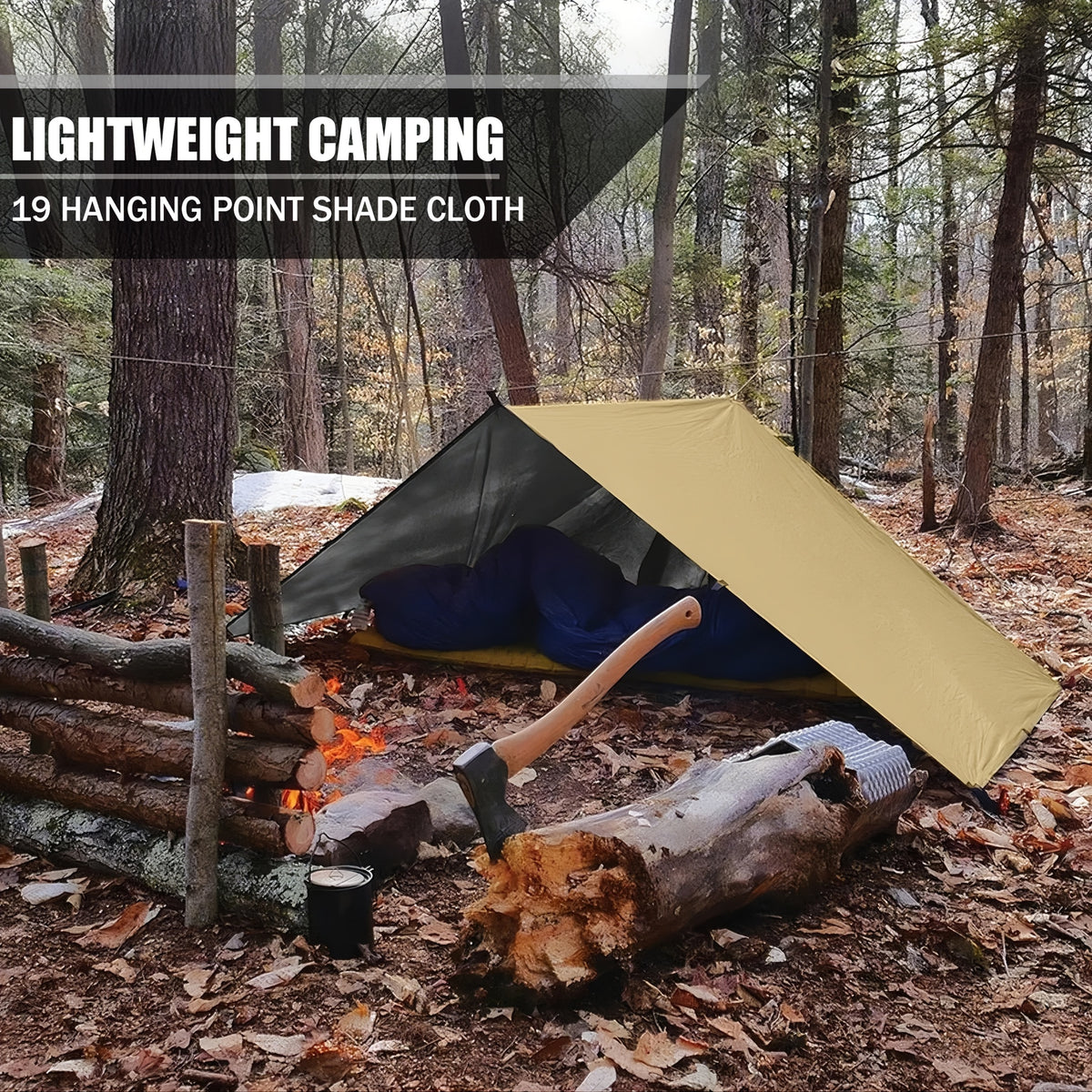 Multi-Point Camping Tarp Shelter for Outdoor Shade and Hammock Cover, 300 x 300 or 300 x 400 cm Options with 6 or 19 Hanging Points