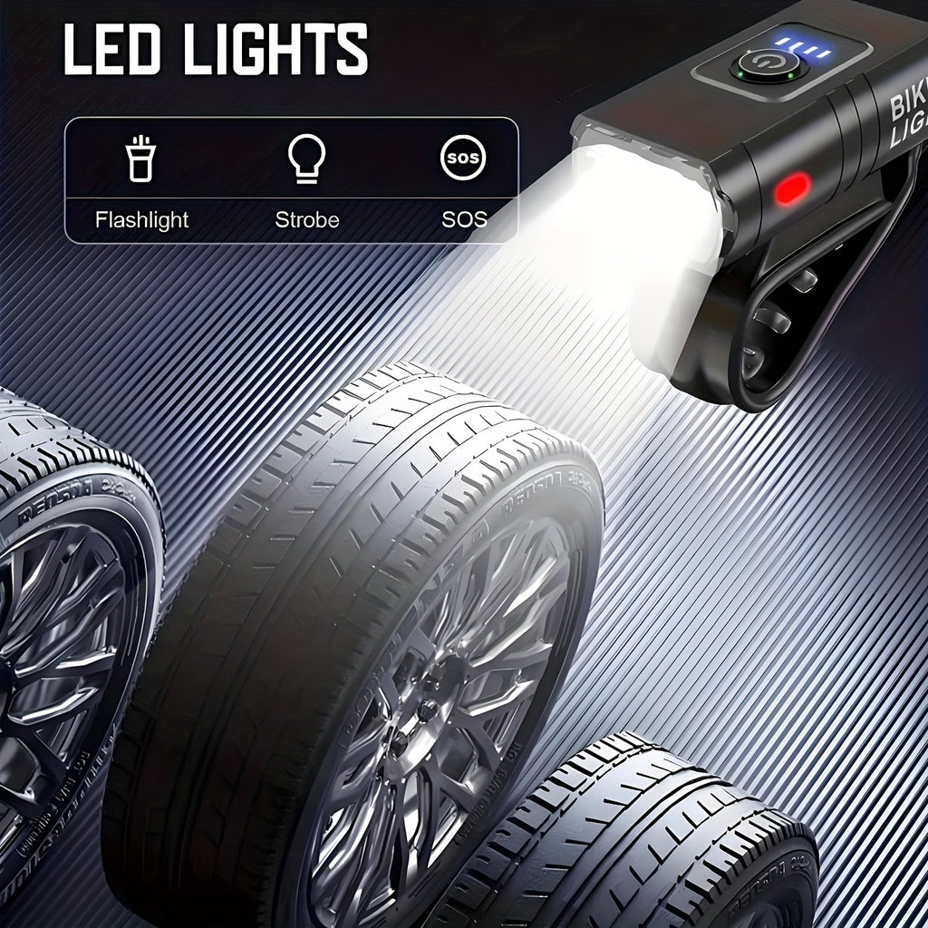 USB-C Rechargeable Bicycle Lights with Six Front Modes and Battery Display, 1, 2 or 3 Piece Options Including No-Taillight Selections