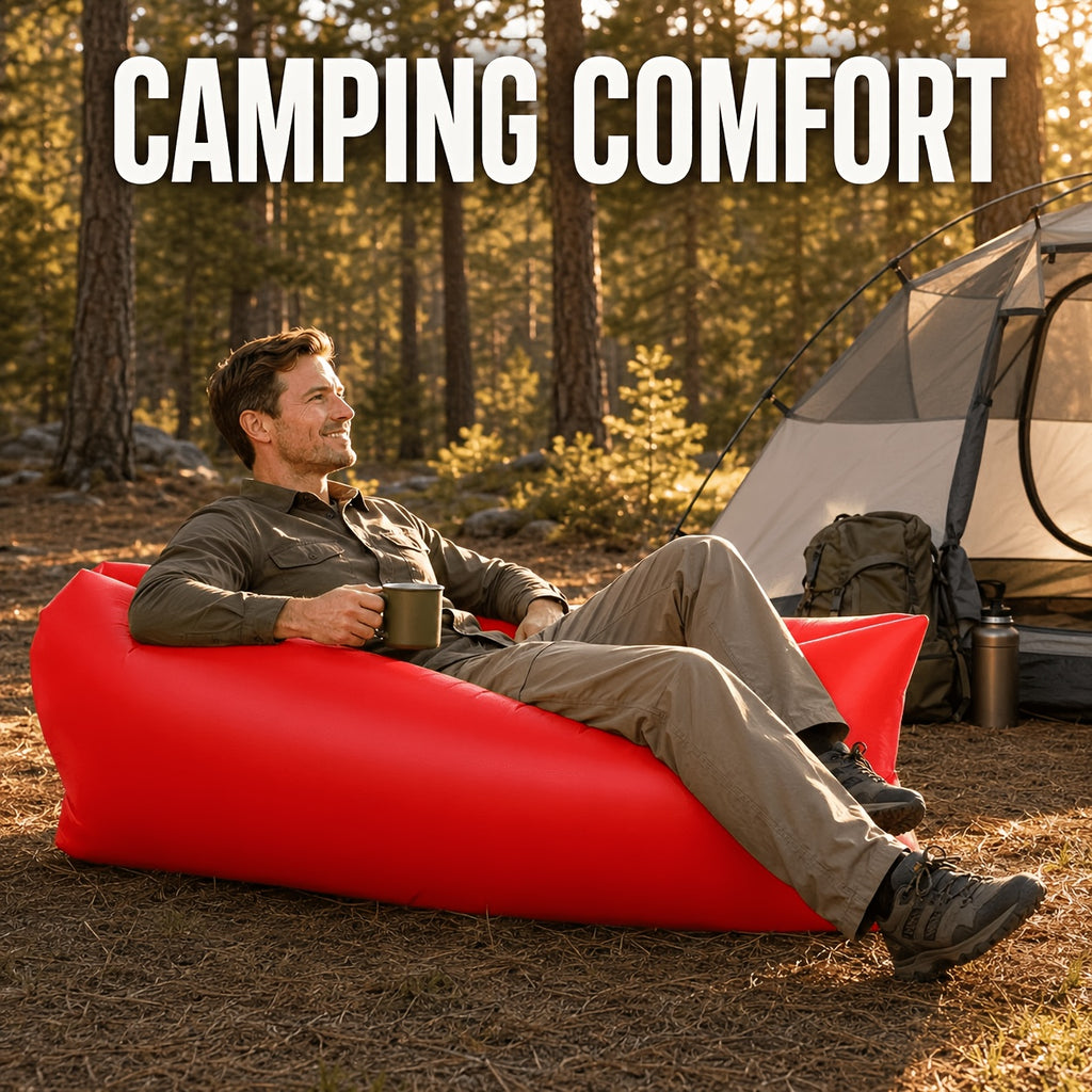 Inflatable Lounger Sofa Bed for One Person, Portable Foldable Polyester Air Cushion with Storage Bag for Camping and Beach Relaxation