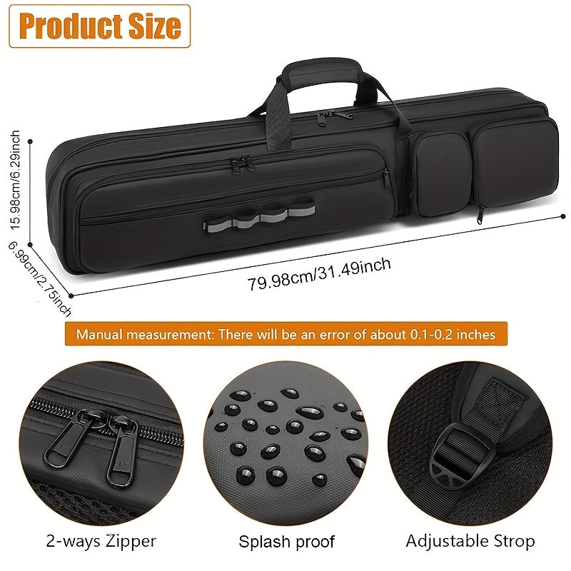 4x4 Pool Cue Case with Hidden Backpack Strap, Billiard Travel Bag Holds 4 Butts and 4 Shafts with Large Front Accessory Pockets for Gear Storage