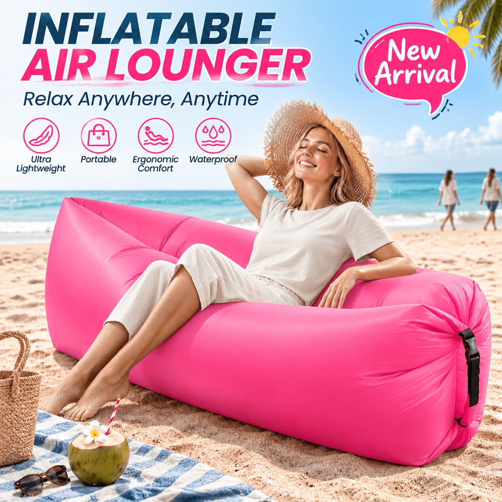 Inflatable Lounger Sofa Bed for One Person, Portable Foldable Polyester Air Cushion with Storage Bag for Camping and Beach Relaxation