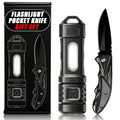 2-Piece Survival Kit with USB Rechargeable Flashlight and Folding Pocket Knife, Clip-On Outdoor Tools with Optional Fire-Starting Version