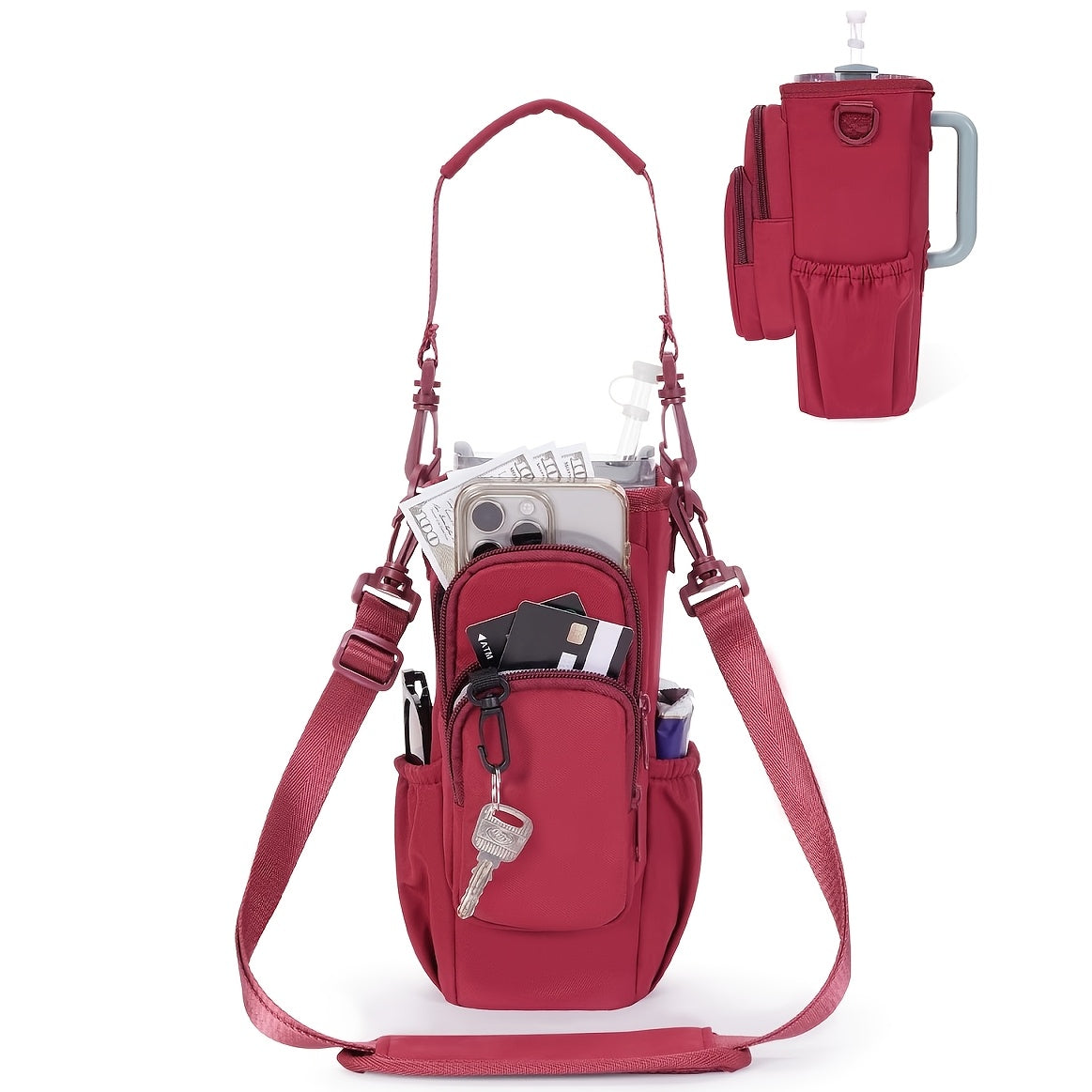 40 oz Water Bottle Carrier Sling Bag with Phone Pocket