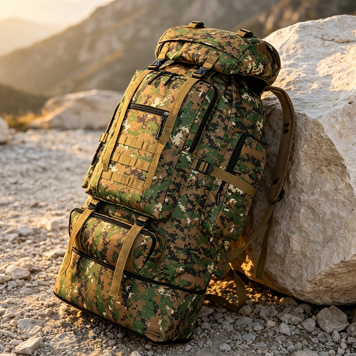 100L Tactical Backpack for Hiking and Travel, Large-Capacity Outdoor Pack with Multiple Compartments and Shoulder Straps in Green, Gray or Desert