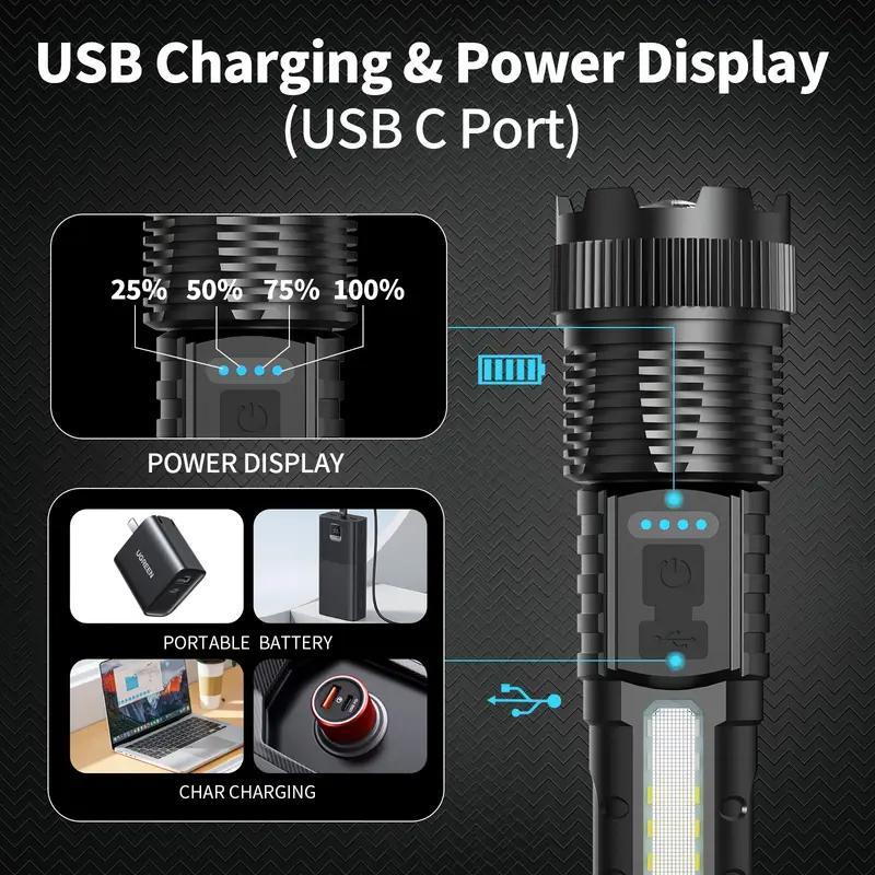 3-Pack Rechargeable LED Flashlights with Six Modes, Zoomable Beam, Clip and USB Charging Cable for Portable Outdoor and Home Lighting