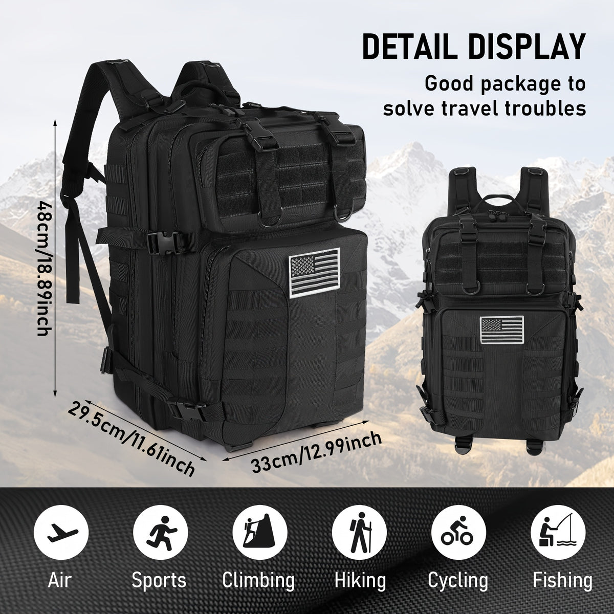 13.21-Gallon Tactical Backpack for Outdoor Travel, Unisex Large-Capacity Pack with Selectable Colors and Separate Small Bag Options for Everyday Adventures