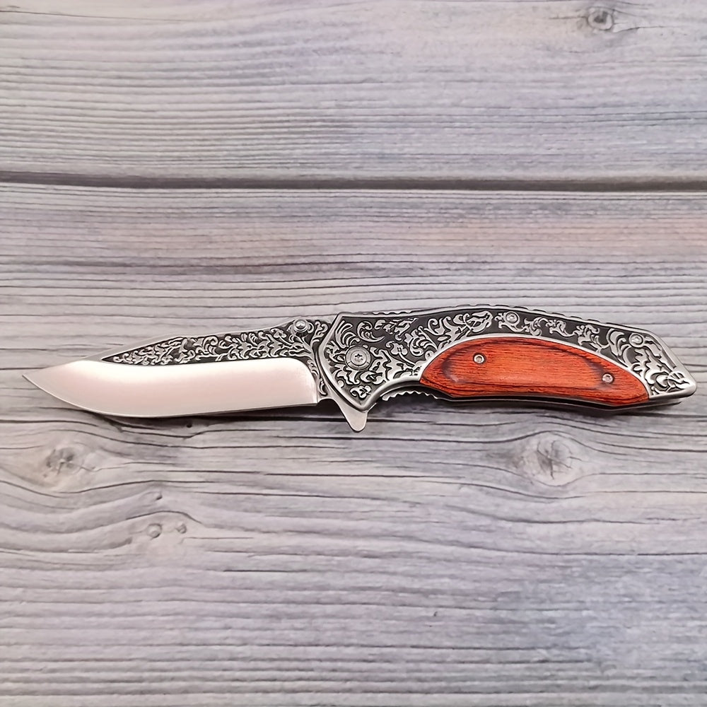 4Cr13 Folding Pocket Knife for Hunting and Camping, Carved Outdoor Utility Blade with Wood-Handle Option for Hiking and Fishing Gear