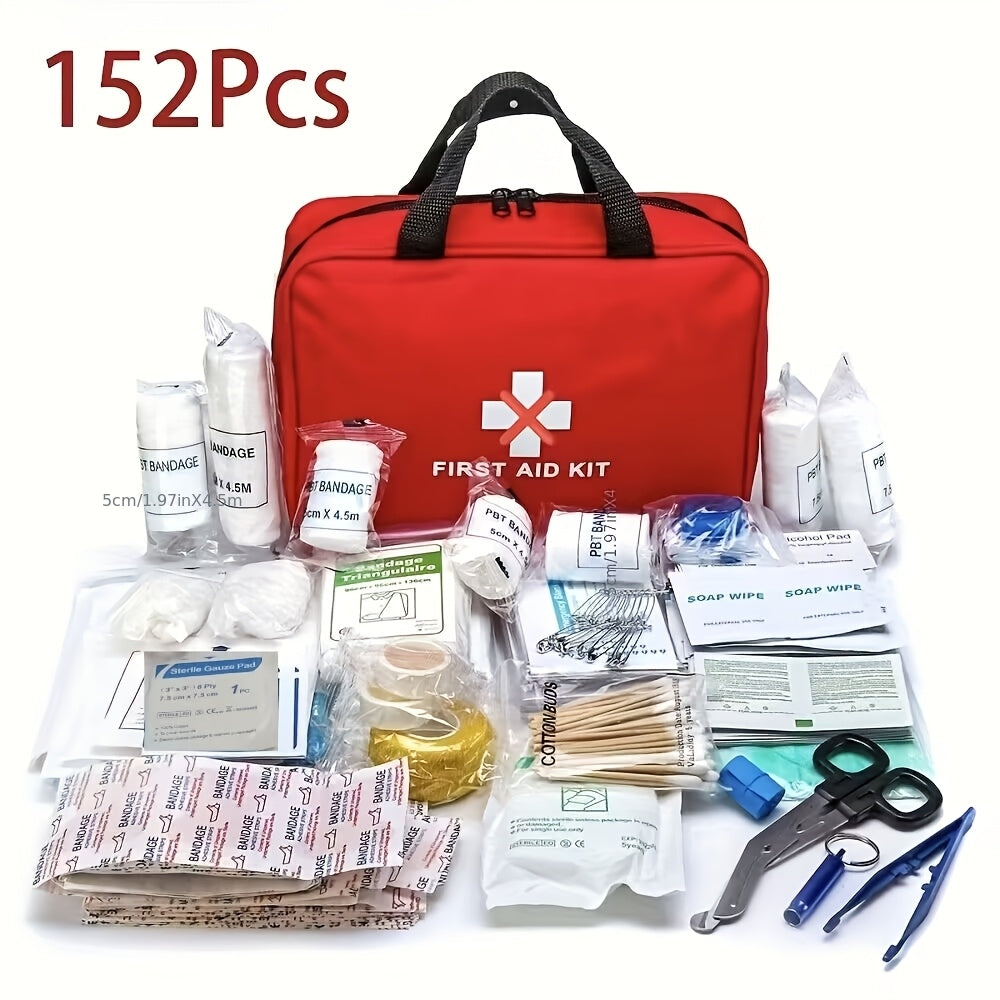 152-Piece Emergency Survival Kit with Scissors, Pliers and Basic First Aid Supplies, Red Portable Multifunctional Tool Set for Outdoor Preparedness