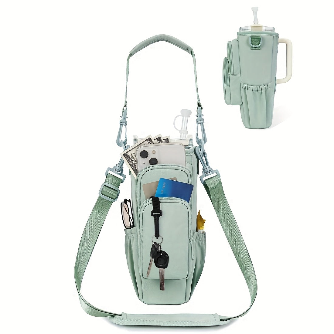 40 oz Water Bottle Carrier Sling Bag with Phone Pocket