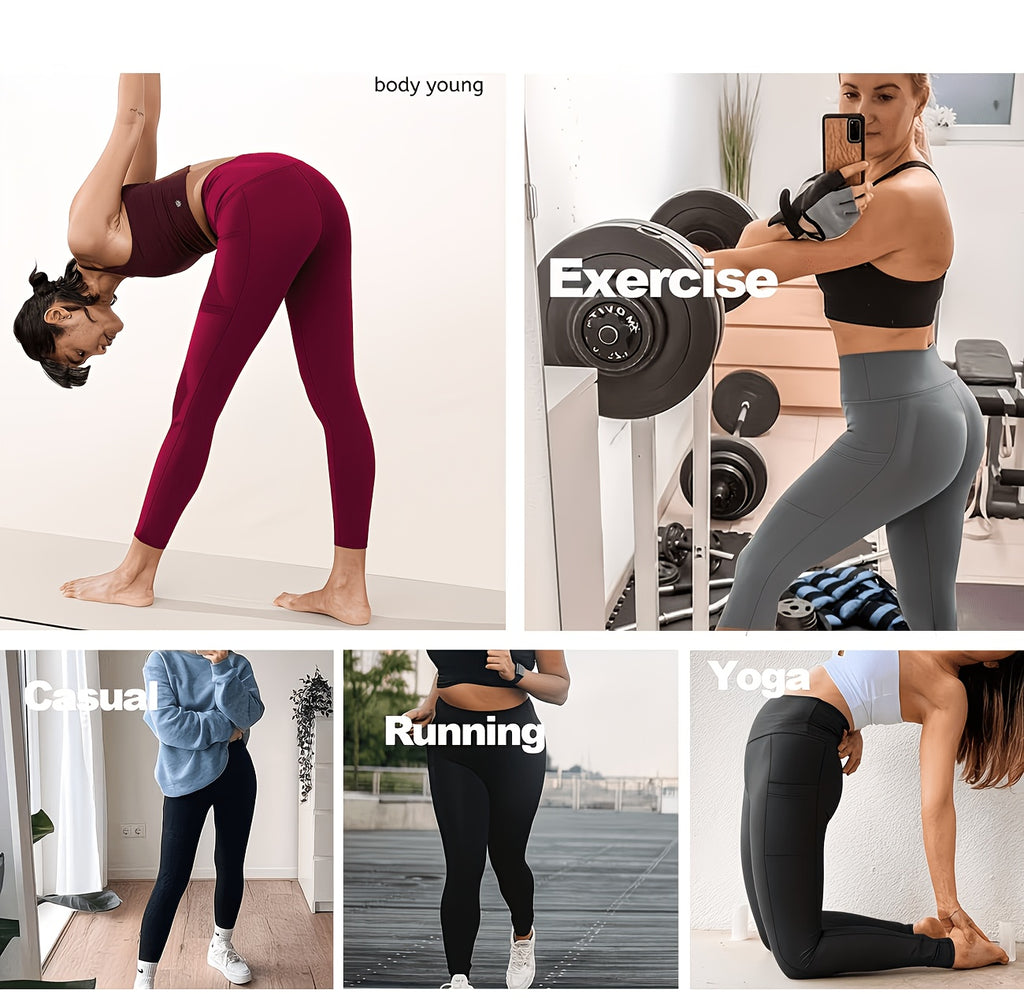Side-Pocket Workout Leggings for Women, 5-Pack Mixed-Color High-Waisted Stretch Yoga Pants with Soft Feel for Gym, Pilates and Everyday Active Outfits