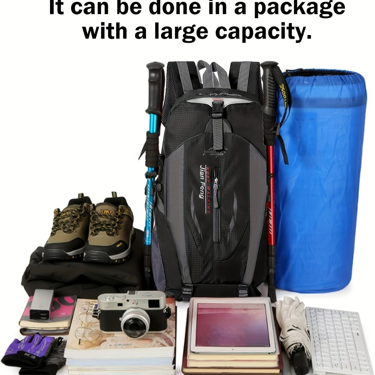 38L Hiking Backpack with Padded Shoulder Straps and Multiple Compartments, Lightweight Outdoor Pack for Camping, Trail Trips and Travel