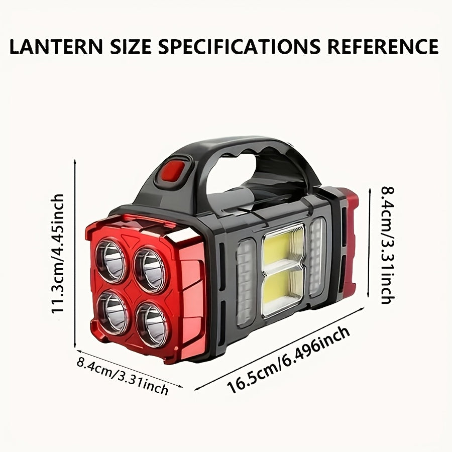 Solar Rechargeable Lantern Flashlight with 1800mAh Battery, USB Charging, 4-Mode COB Work Light & Emergency Power Bank for Camping
