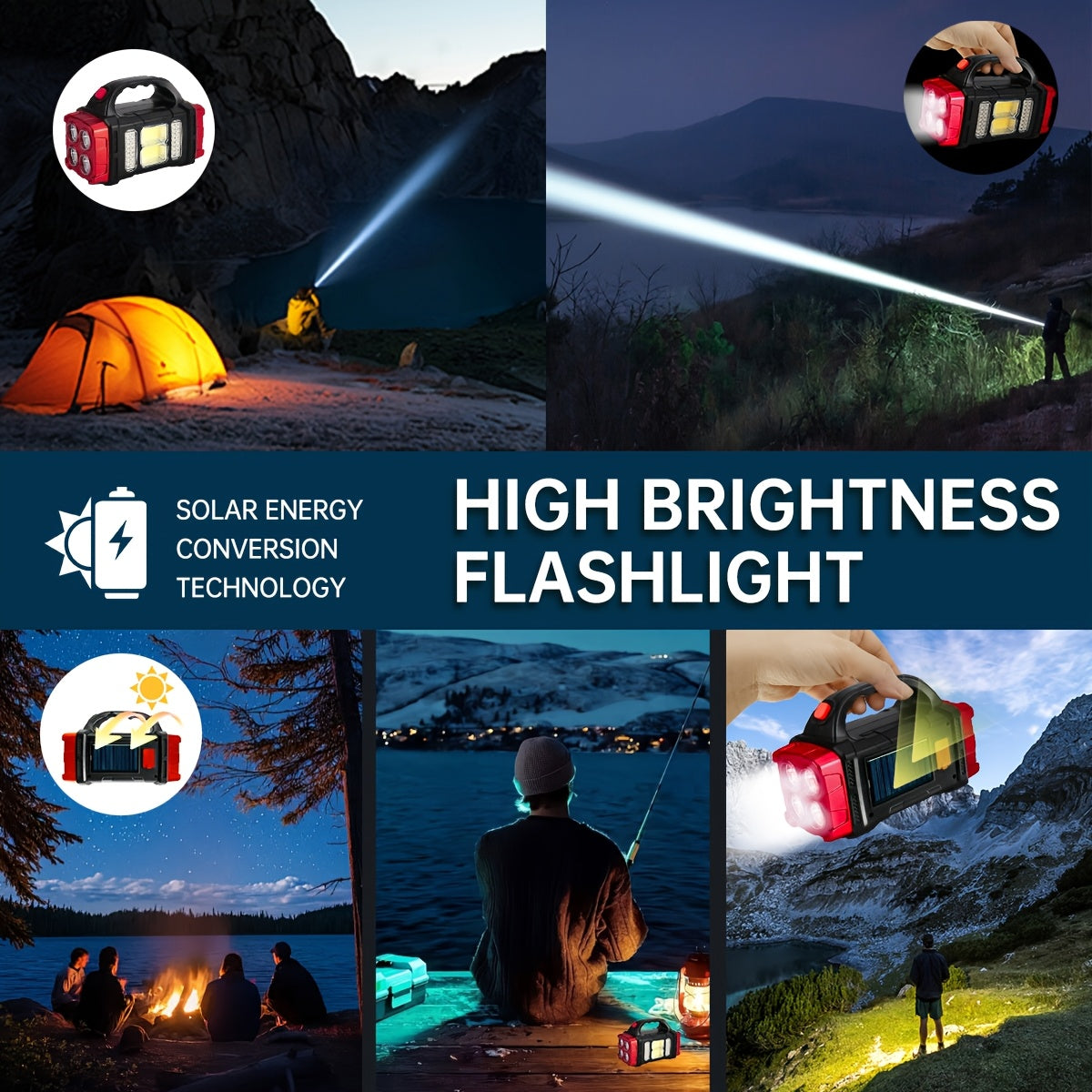 IP45 Solar LED Camping Light with Batteries Included, Rechargeable Portable Lantern and Flashlight Listing for Hiking and Outdoor Adventures