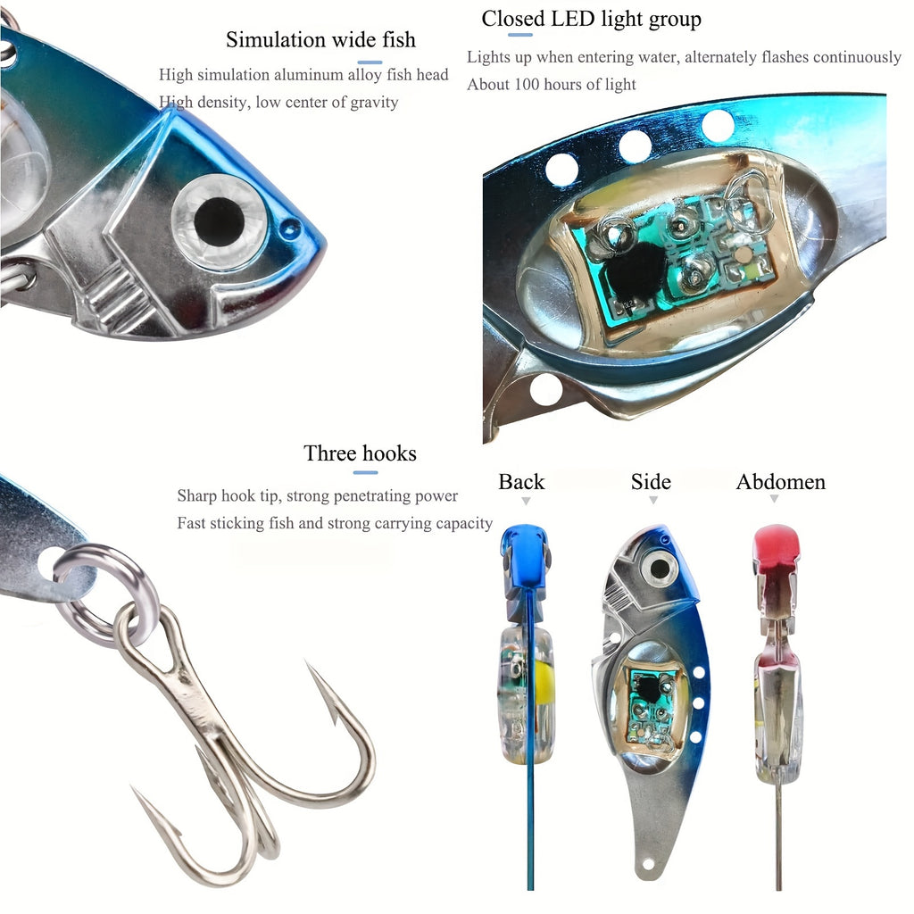 Electronic Fishing Lure Fish-Shaped Bait with Sound, Vibration and Illuminated Detail, Aluminum Alloy Angling Gear in Blue or Red Multi-Pack Options