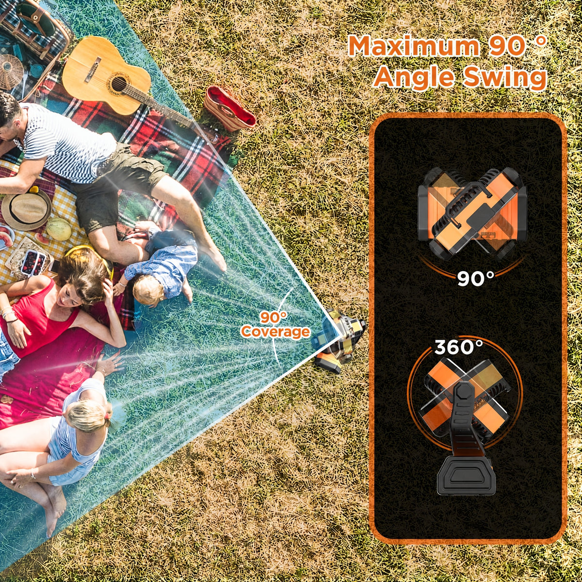 Pink Camping Fan and Lantern with Remote Control, Four Speeds, 45°/90° Oscillation and Timer, Rechargeable Tent Cooling with 20000mAh Option
