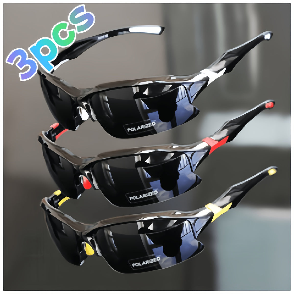 3-Pack Unisex Polarized Sports Glasses for Cycling, Fishing and Outdoor Travel, Casual Eyewear for Running, Driving and Golf