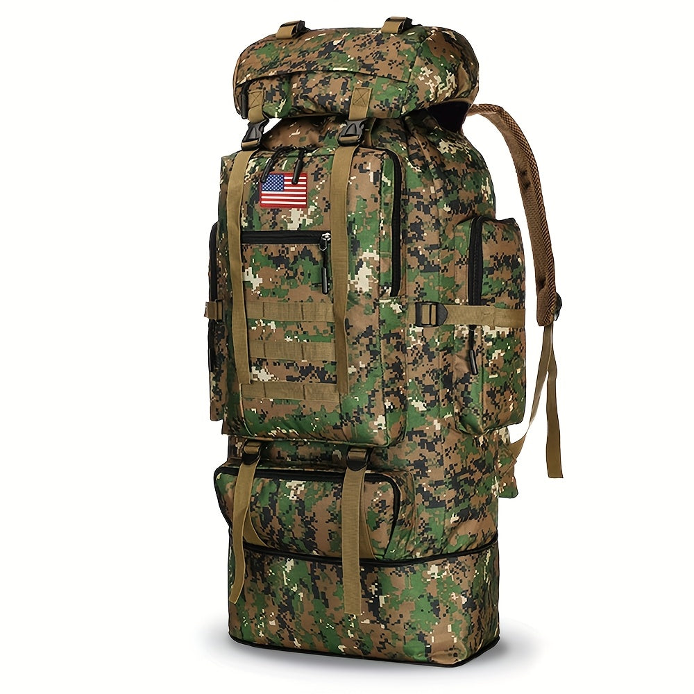 100L Tactical Backpack for Hiking and Travel, Large-Capacity Outdoor Pack with Multiple Compartments and Shoulder Straps in Green, Gray or Desert