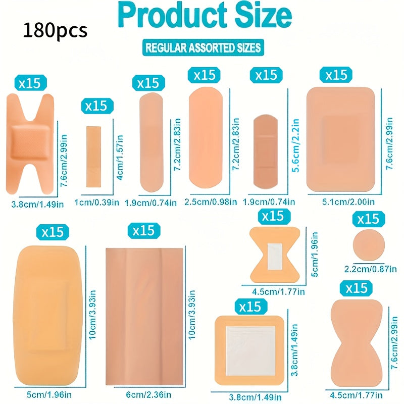 Fingertip and Knuckle Bandages 180 Count, Breathable PE Adhesive Bandage Assortment in 12 Sizes with Small Spot Shapes for Home and Travel First Aid