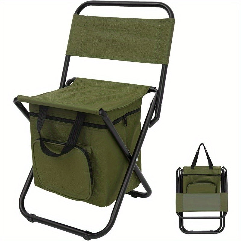 Folding Camping Chair with Backrest and Under-Seat Storage Bag, Compact Portable Outdoor Seat for Campsite Breaks in Green, Blue or Black, 1 or 2 Pieces