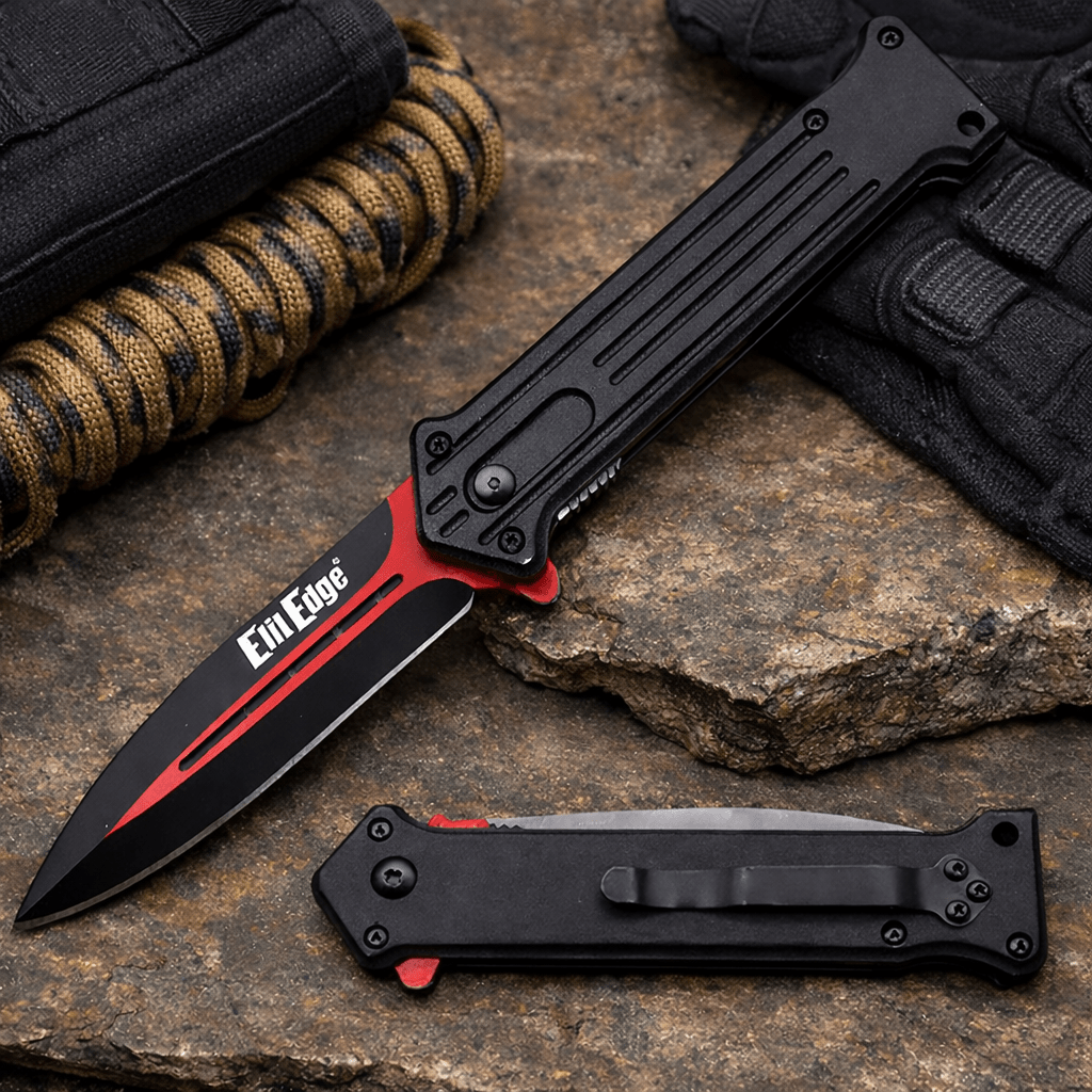 440 Stainless Steel Pocket Knife with Aluminum Handle and Liner Lock, 8-Inch Overall Length and 3.25-Inch Blade, Belt Clip Tool for Adult Camping Utility