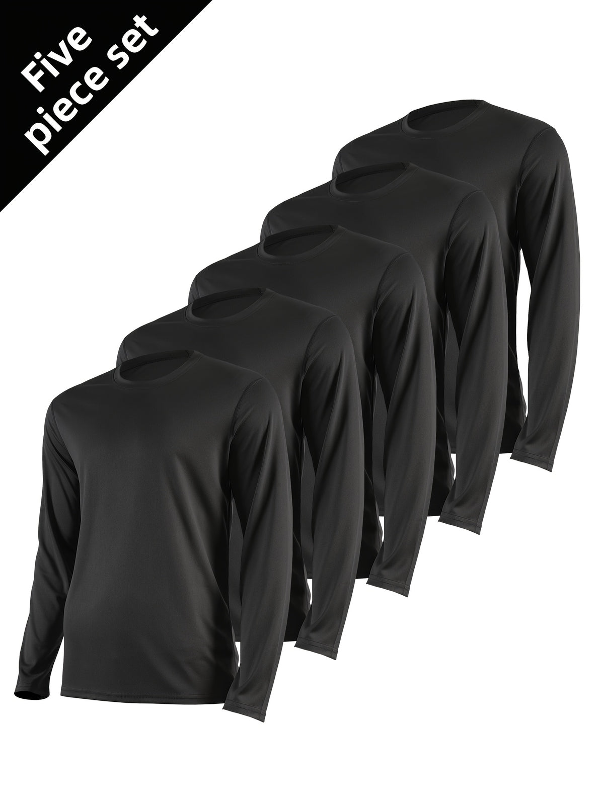 Regular-Fit Long Sleeve Workout Shirts for Men 5-Pack, Quick-Dry Breathable Moisture-Wicking T-Shirts in Mixed Colors for Running and Gym Training