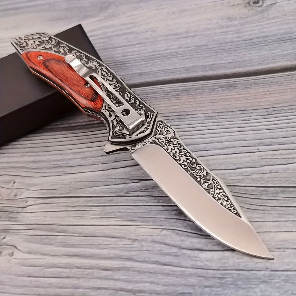 4Cr13 Folding Pocket Knife for Hunting and Camping, Carved Outdoor Utility Blade with Wood-Handle Option for Hiking and Fishing Gear