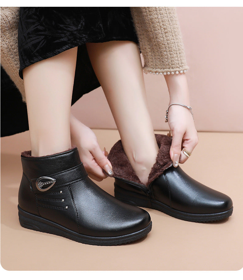 Women's Fleece-Lined Short Winter Boots with Soft Soles, Warm Everyday Footwear for Mature Women in Red, Dark Brown or Black, US Sizes 5-8