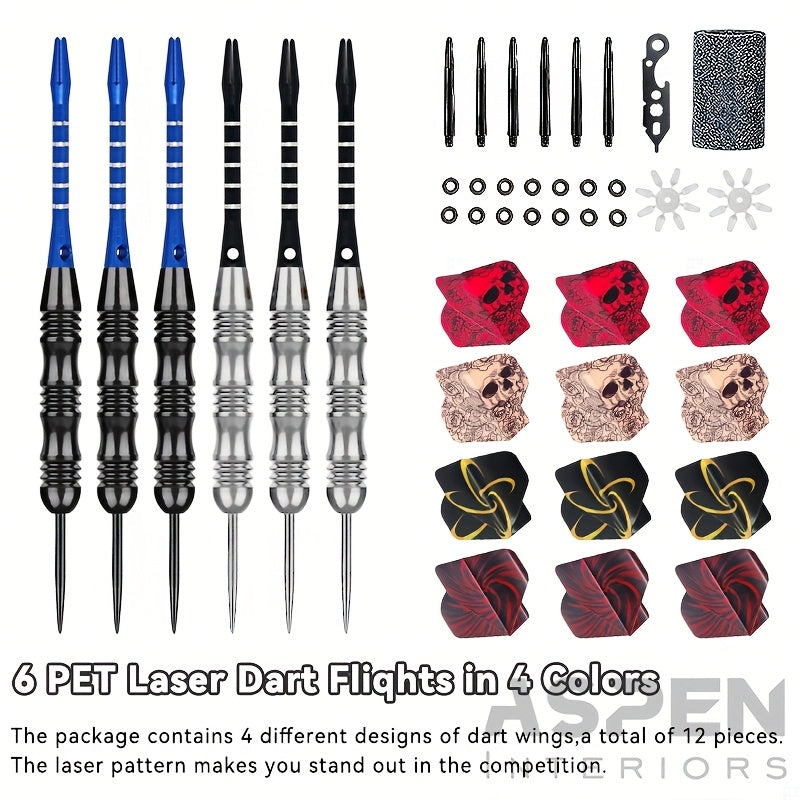 Metal Tip Darts Gift Set with Aluminum Alloy Shafts and Skull Flights, Boxed 6 or 12 Body Options with Extra Flights for Adult Indoor Game Nights