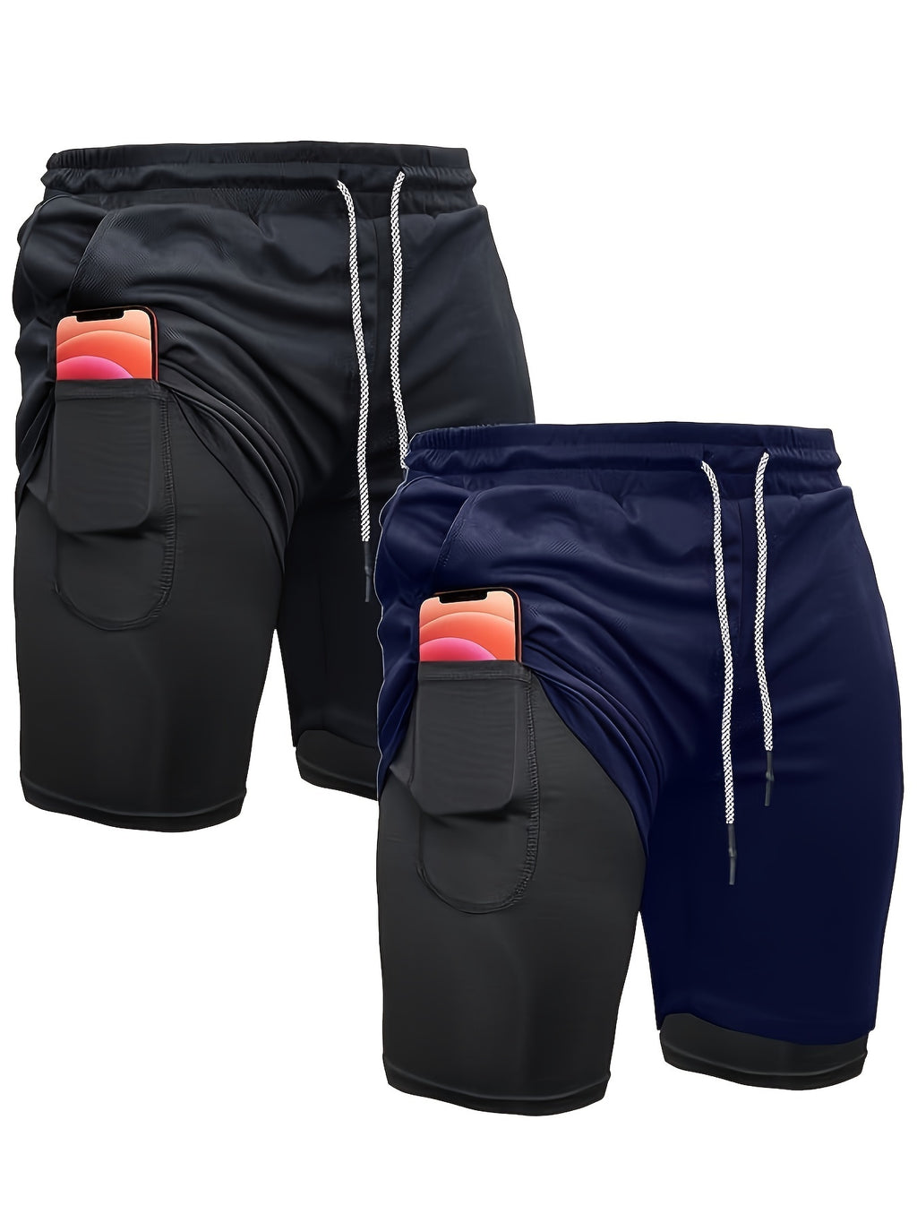Men's 2-in-1 Running Shorts, 2-Piece Color Sets