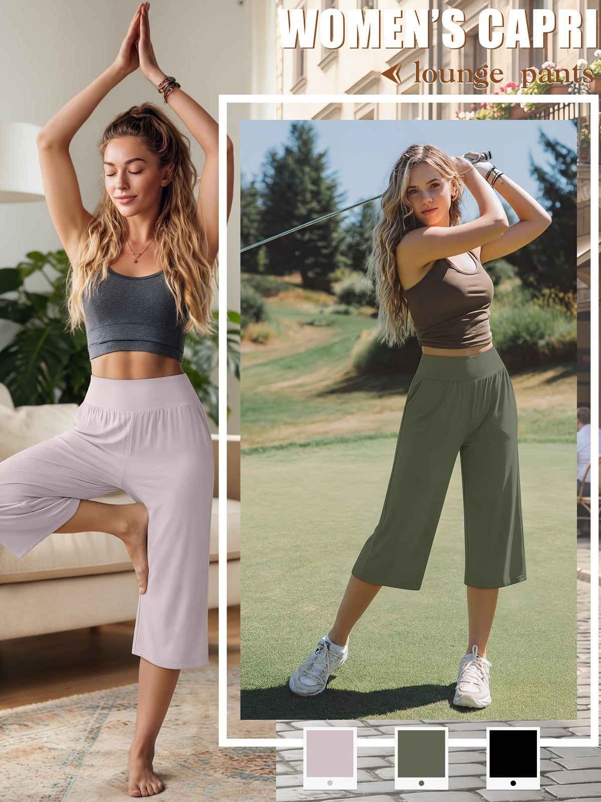 Women's Loose Capri Jogger Pants with Pockets, 3-Pack