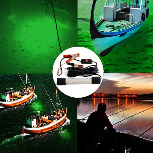 12V Underwater Fishing Light with 126 LEDs, IP68-Rated Fish Attractor Lamp and 16.4-Foot Cable for Night Angling, Battery Not Included