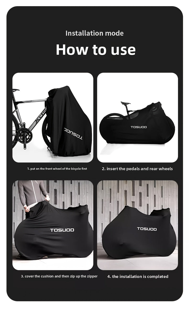 Dustproof Bicycle Cover in Black, Full Bike Protective Cover for Road and Mountain Bikes, Cycling Storage Accessory for Between-Ride Care