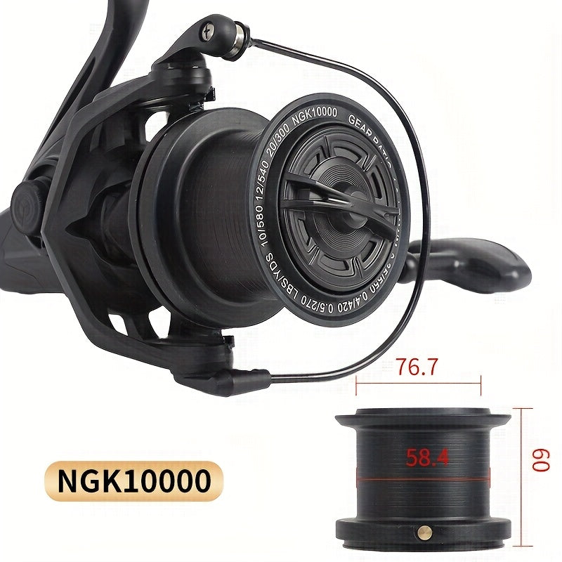10000 Sea Fishing Reel with Listed Metal Construction and Large Line Capacity, Large-Size Angling Equipment for Offshore Fishing Trips and Fishing Gifts