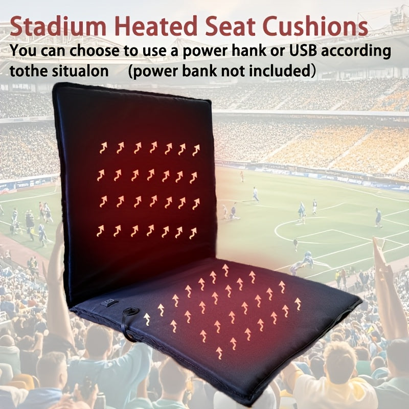 USB Heated Seat Cushion, Foldable Portable Warming Pad with 3 Adjustable Modes for Camping and Stadium Seats, Power Bank Not Included
