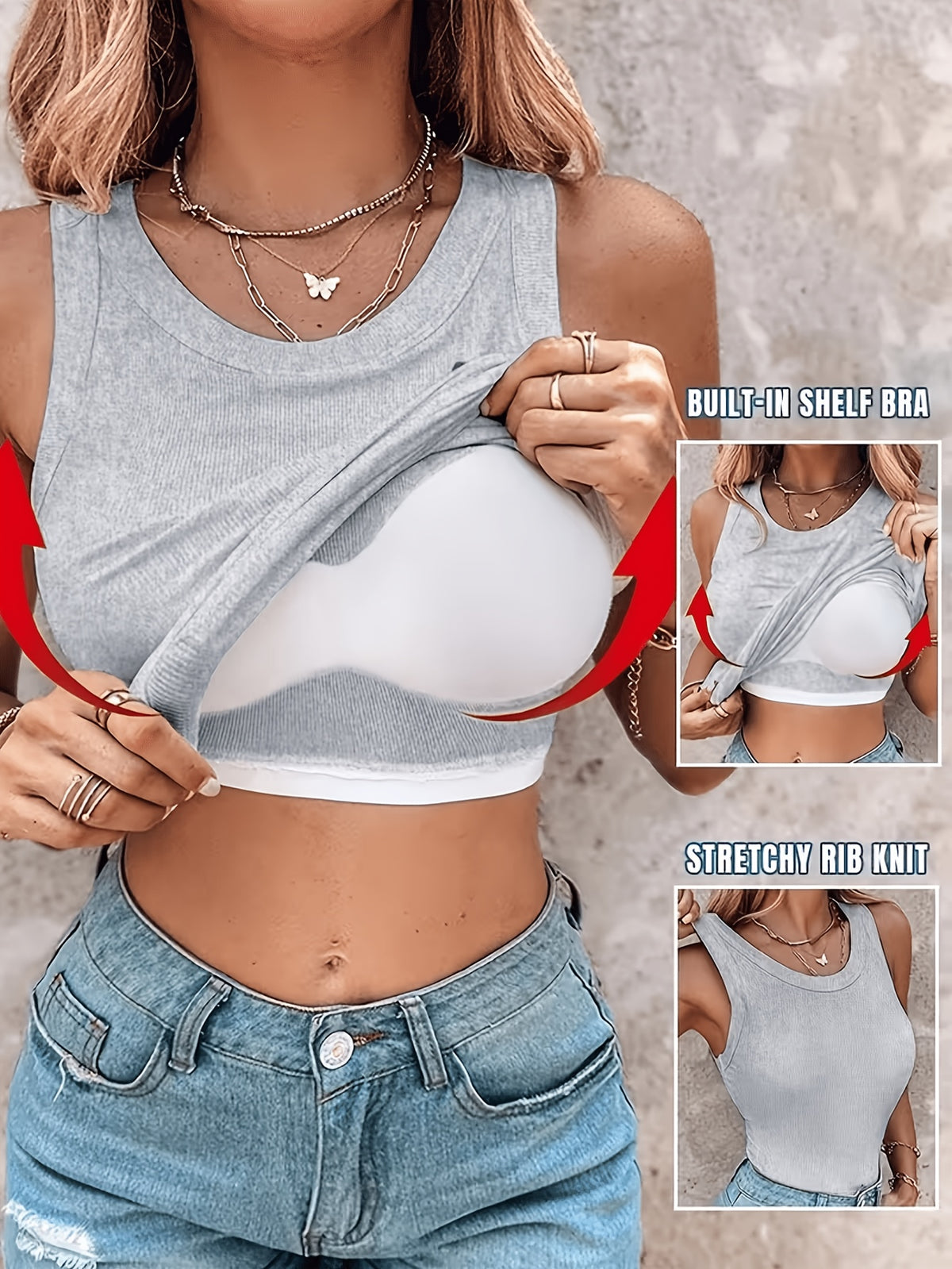 Women's Ribbed Tank Tops with Built-In Bra 4-Pack, Slim-Fit Scoop-Neck Sleeveless Camisoles for Layering, Lounging and Everyday Wear
