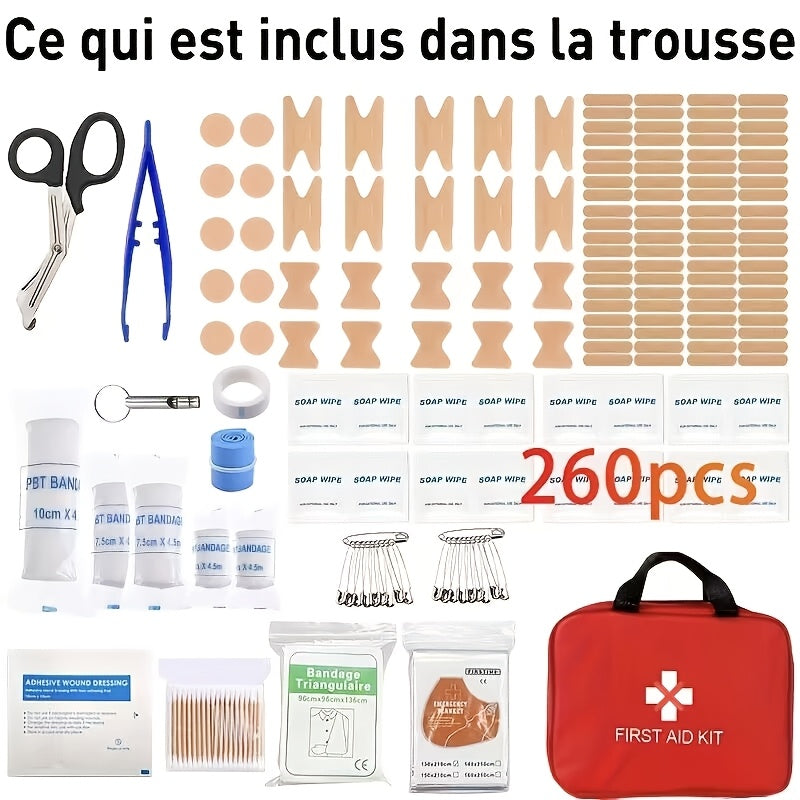 First Aid Kit with Emergency Foil Blanket, Scissors, Bandages and Adhesive Bandages, Compact Portable Supply Set for Home and Car Preparedness